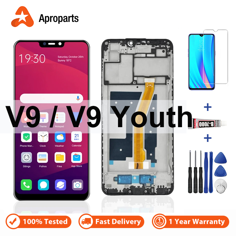 Lcd 適用於 VIVO V9 1723 V9 Youth 1727 顯示屏觸摸屏數字化儀組件,帶框架更換