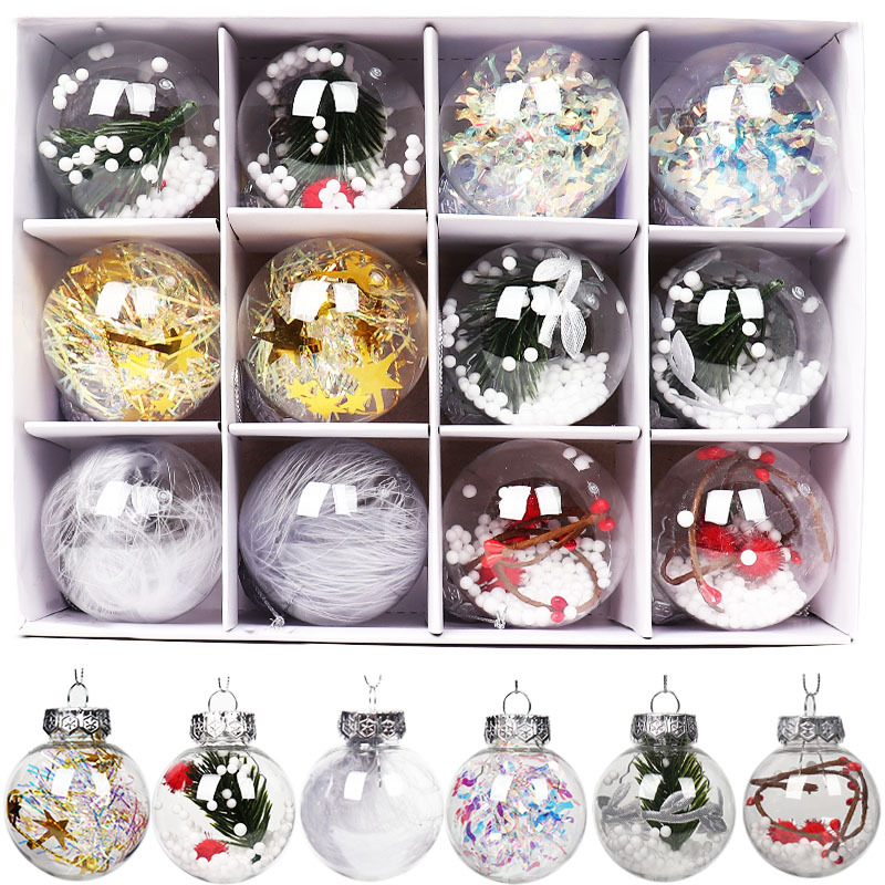 12個/套聖誕球帽高透明pet水晶塑料球商場家居派對裝飾空心球聖誕挂件
