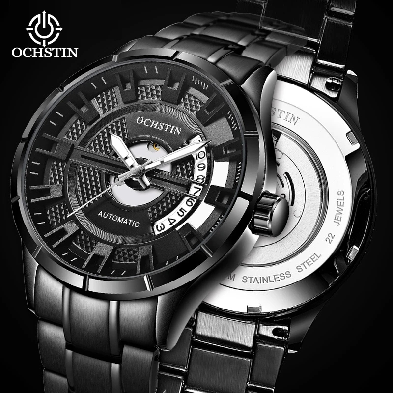 Ochstin 自動機械男士手錶豪華軍用運動手錶不銹鋼鏤空男時鐘