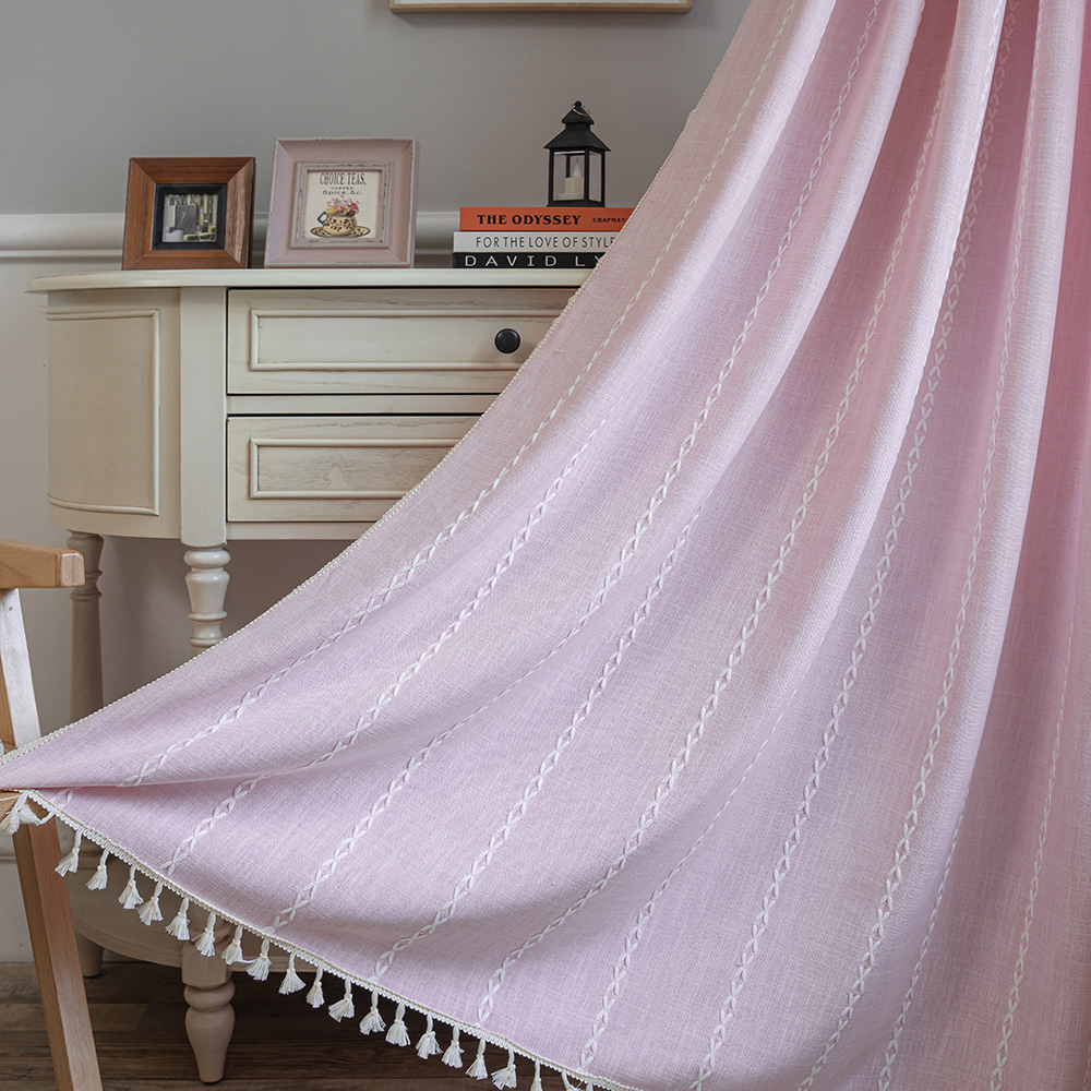 Rosa 粉色提花窗簾帶流蘇半遮光窗簾用於窗戶推拉門裝飾