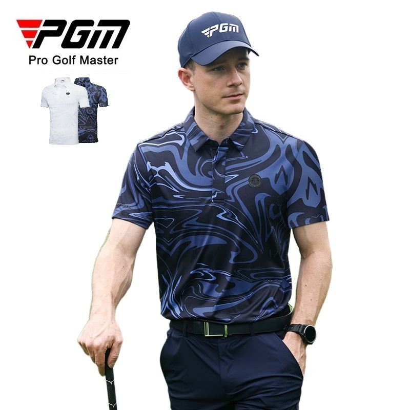 PGM Golf 夏季休閒運動服裝男士短袖T恤上衣透氣速乾抗菌運動面料