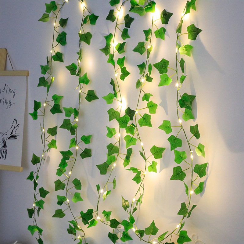2m 假綠葉常春藤花藤條帶 3m LED 燈串家庭婚房裝飾懸掛人造植物