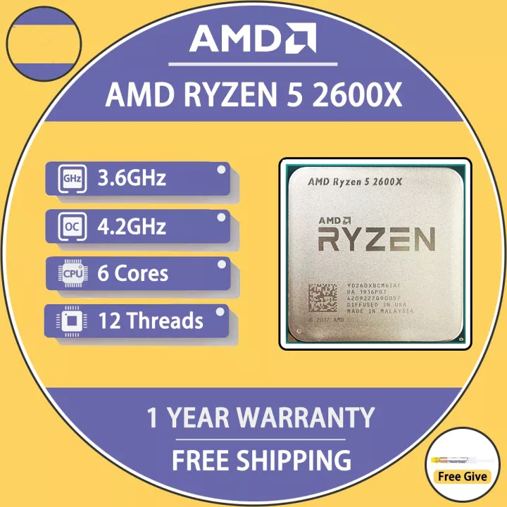 Amd銳龍5 2600X R5 2600X 3.6GHz 六核十二線程95W CPU處理器YD260XBCM6IAF S
