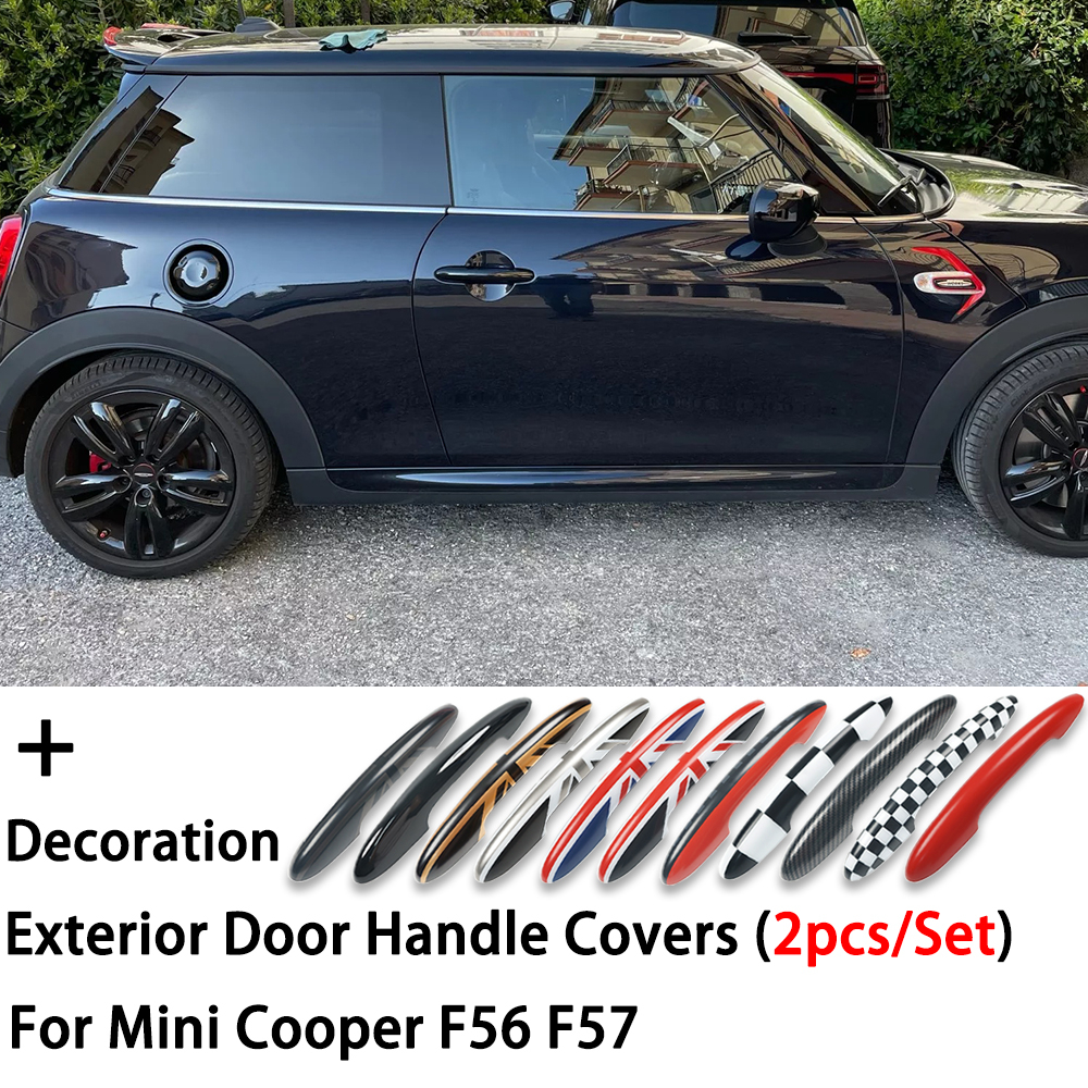 適用於 MINI Cooper S JCW F56 F57 汽車造型外飾配件配件 2 件套黑旗門把手蓋貼紙飾條