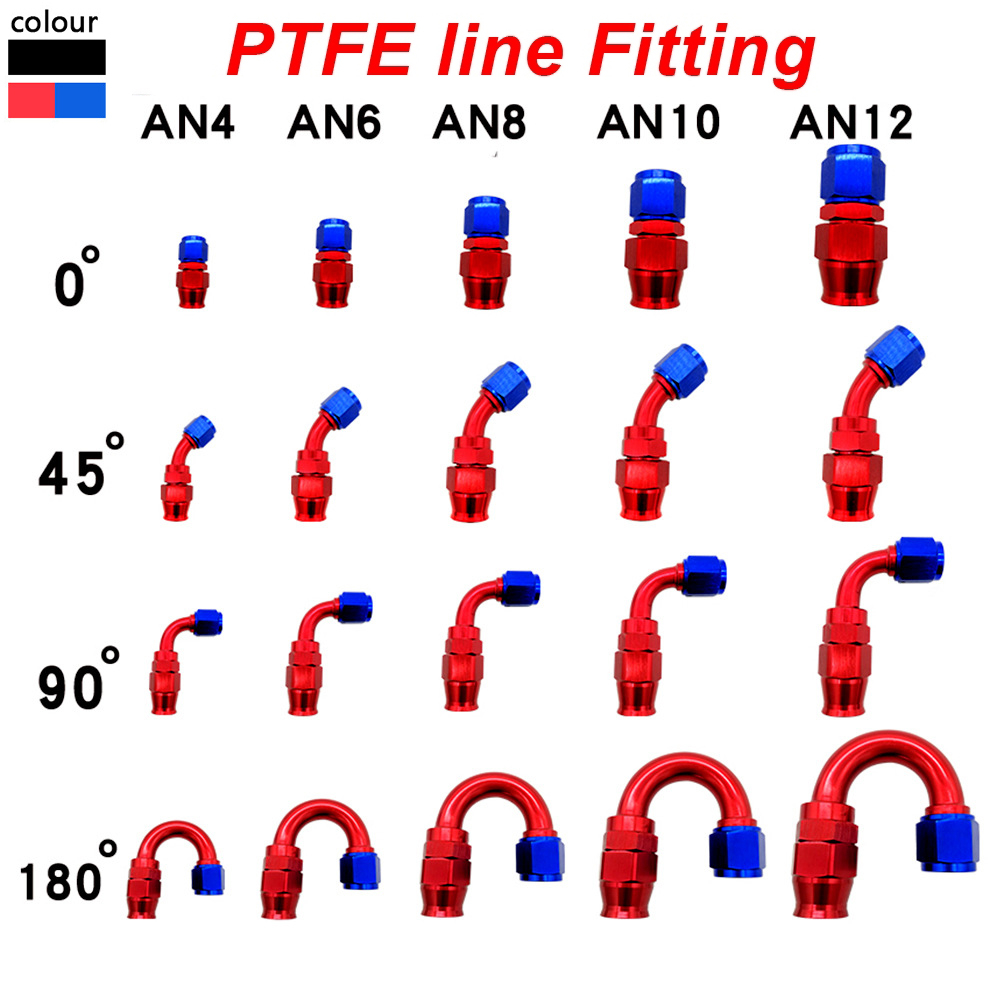 通用 PTFE AN4 6 8 10 12AN 燃油軟管鐵氟龍接頭 0 45 90 180° 度數油冷卻器適配器鋁製旋轉