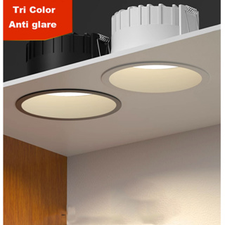 三色圓形防眩光 Led 嵌入式筒燈 7w 12w 18w 2.5/3.5/4" 吸頂燈 PIN 射燈窄邊用於室內照明
