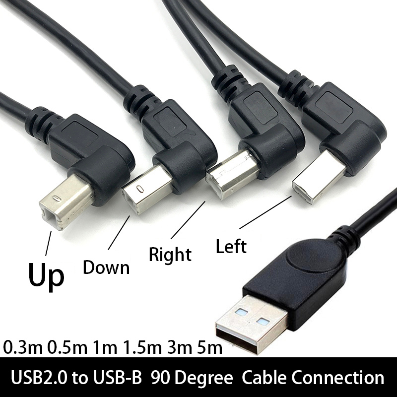USB2.0公轉印表機USB-B連接線 用於電腦連接印表機掃描儀 列印彎頭上下左右90度彎頭 方便插拔 0.3米0.5米