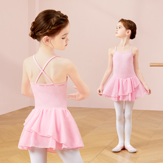 芭蕾舞裙兒童跳舞服裝舞蹈練習服後背交叉吊帶雪紡裙夏季