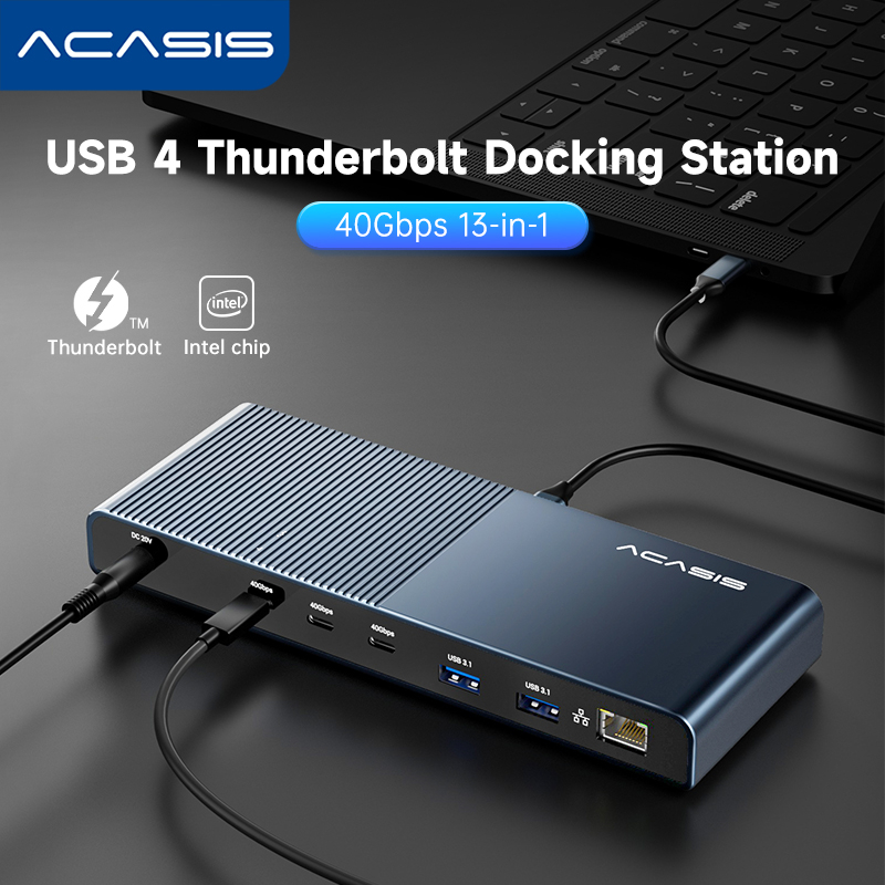 Acasis 13合1/5合1 Thunderbolt 4，USB4.0超薄集線器扩展坞底座,最大 60W 筆記本充电