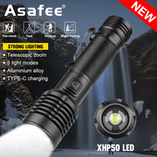 Asafee 5220 XHP50 LED 超亮戶外安全手電筒伸縮變焦野營燈帶 18650 電池 800LM 5 速按壓