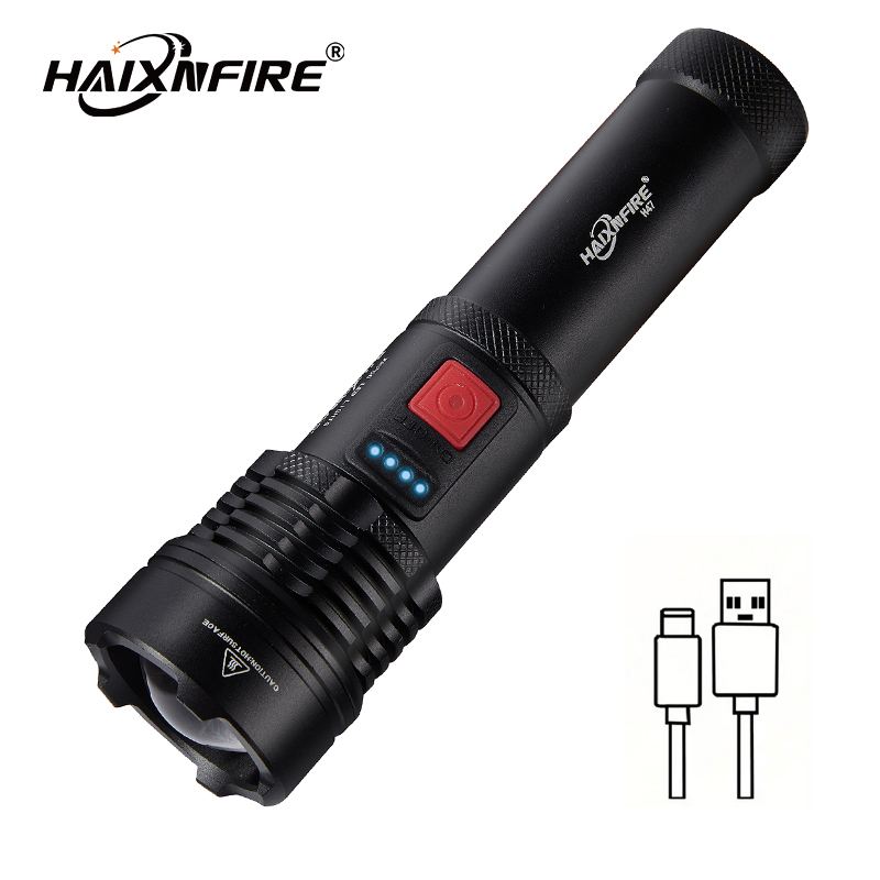 Haixnfire H47戶外野營燈XHP50 LED手電筒USB充電泛光燈3000流明伸縮變焦手電筒