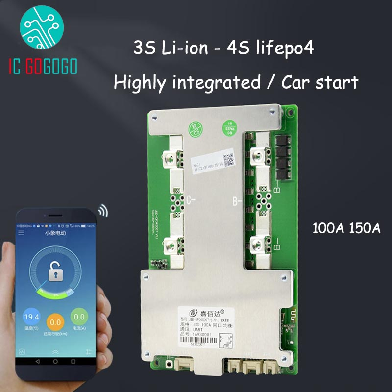 Jbd 4S 12V Lifepo4鋰電池保護板智能BMS房車儲能車啟動100A 150A藍牙APP UART PC 3