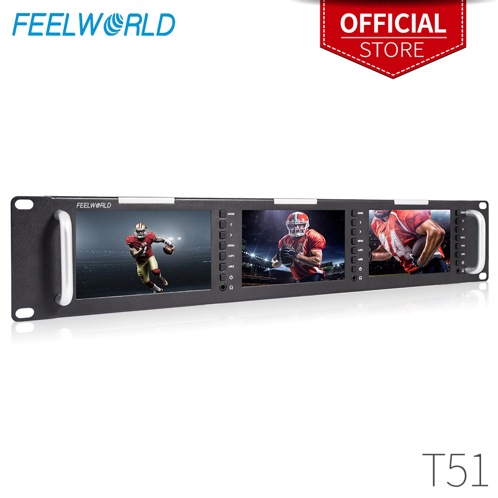 Feelworld T51 三重 5 英寸 2RU 800x480 像素廣播機架式液晶顯示器,帶 3G-SDI HDMI