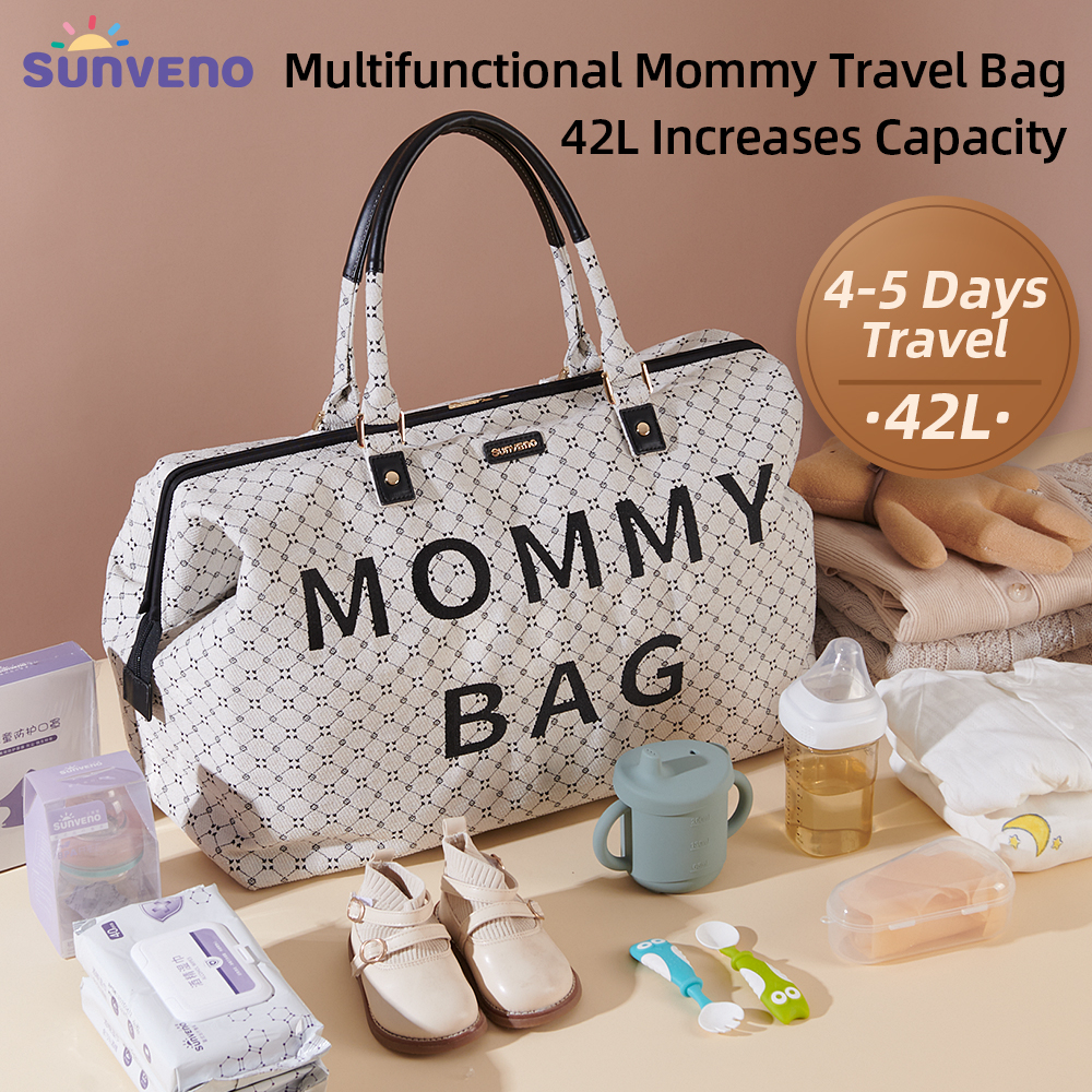 Sunveno 4 件/套 3 合 1 大容量嬰兒多功能旅行尿布袋時尚媽媽手提包雙肩背包孕婦嬰兒行李袋