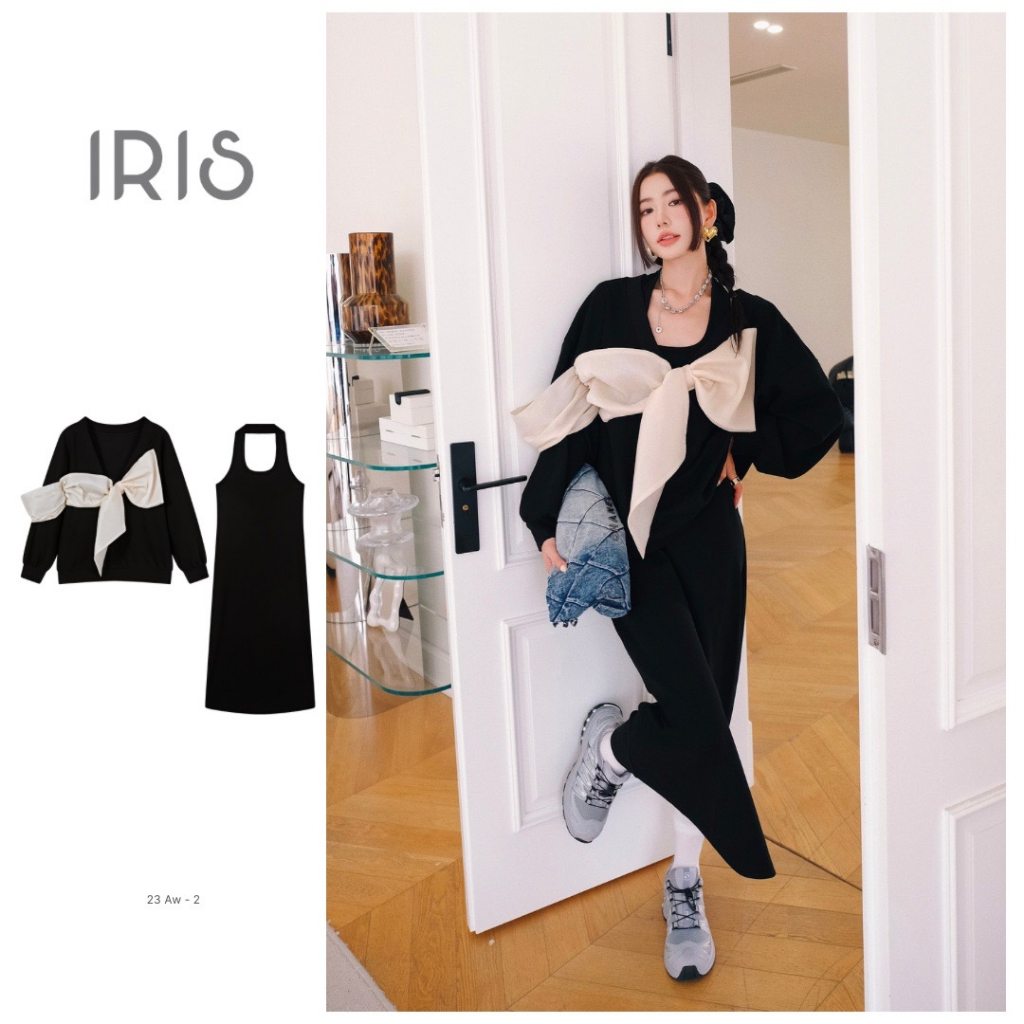 IRIS BOUTIQUE 泰國製造 小眾設計品牌 人間黑天鵝 純棉針織黑色大蝴蝶兩件套（吊帶裙+上衣）