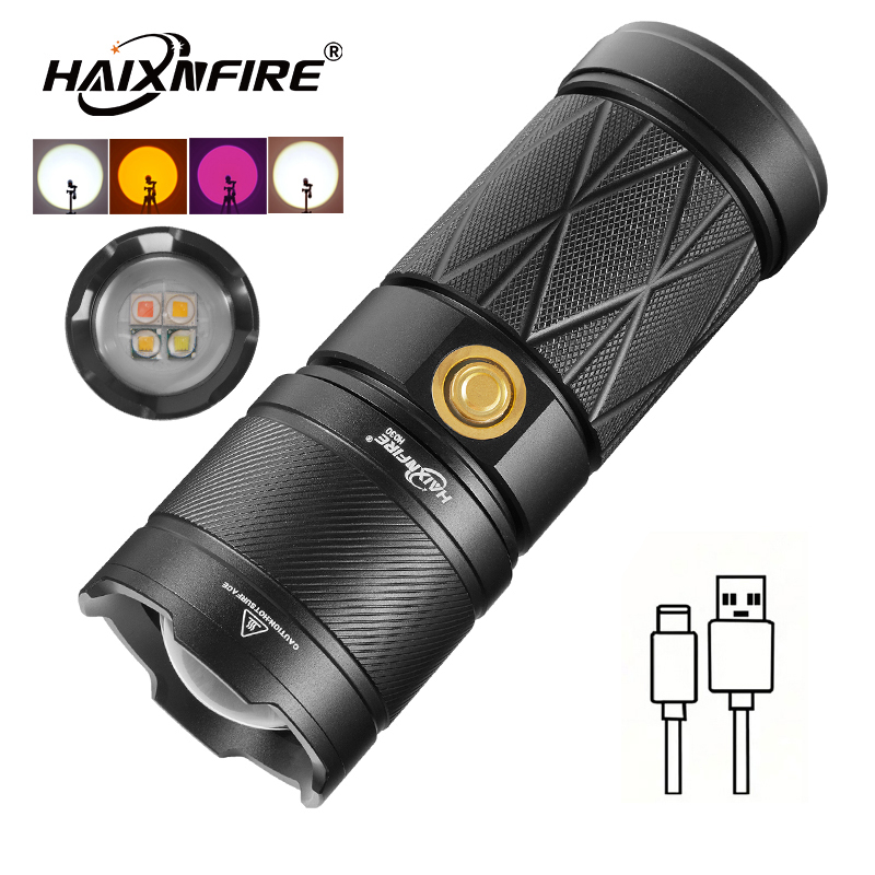 Haixnfire H030攝影補光燈USB充電手電筒LED白光暖光粉光泛光燈伸縮變焦