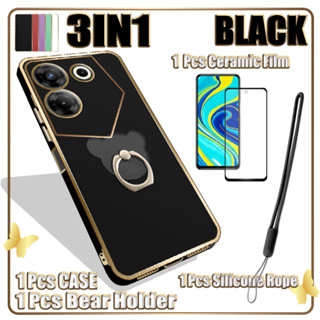 3 合 1 適用於 Tecno Camon 20 Pro 5G CK8n 電鍍直邊手機殼,帶螢幕保護膜和手機支架和矽膠掛