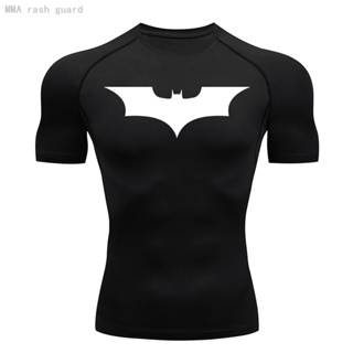 蝙蝠俠壓縮襯衫男士夏季短袖 T 恤健身跑步速乾上衣 Crossfit 健身房鍛煉黑色 T 恤男士服裝