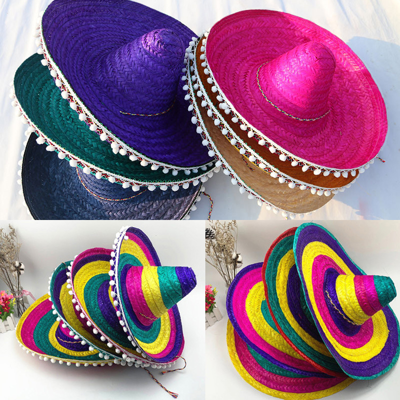 狂歡節 男士女士派對太陽帽天然稻草墨西哥寬邊巴拿馬水桶帽 可調時尚復古帽