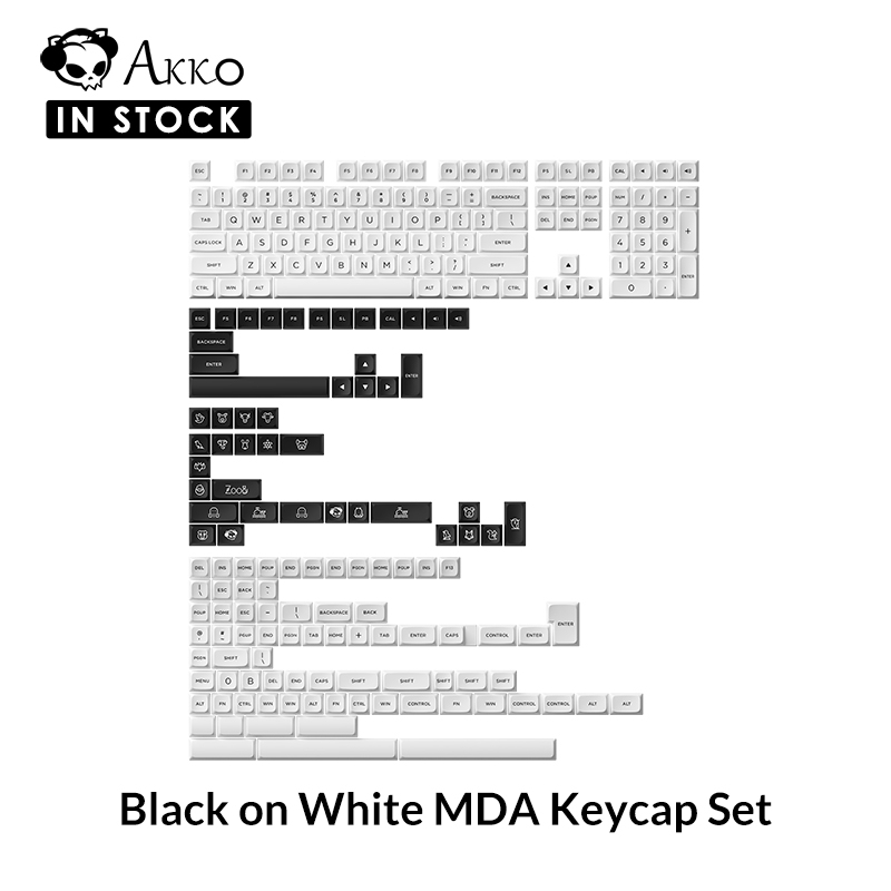Akko 黑白/WOB 積木/奶油色鍵帽套裝,雙色 PBT MDA 鍵帽,適用於 MX 機械鍵盤