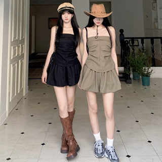 [XIAO]甜辣妹套裝女小眾設計感抹胸背心上衣夏季高腰短裙半身裙子兩件套