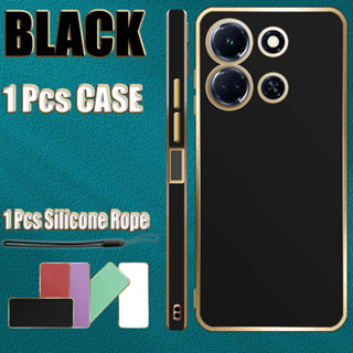 適用於 Infinix Note 30 4G X6833B/X6716B 金色電鍍掛繩手機殼帶矽膠繩
