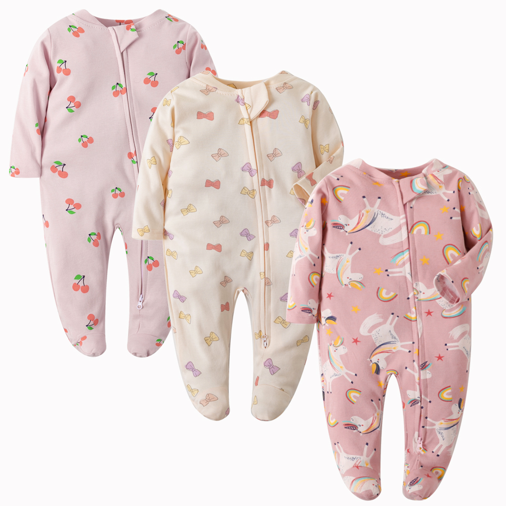 新生嬰兒睡衣拉鍊純棉男嬰連身衣嬰兒女孩裝連身衣