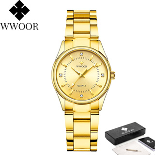 Wwoor 新款奢華手錶女士優雅連衣裙女士石英手鍊手錶女士時鐘時尚不銹鋼防水 -8852G