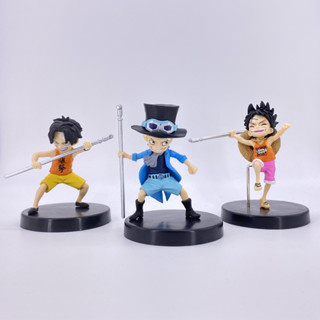 現貨 3款/套 9-11cm 海賊王 One Piece 路飛 艾斯 薩博 三兄弟 Q版公仔人偶模型手辦玩具擺件娃娃禮物