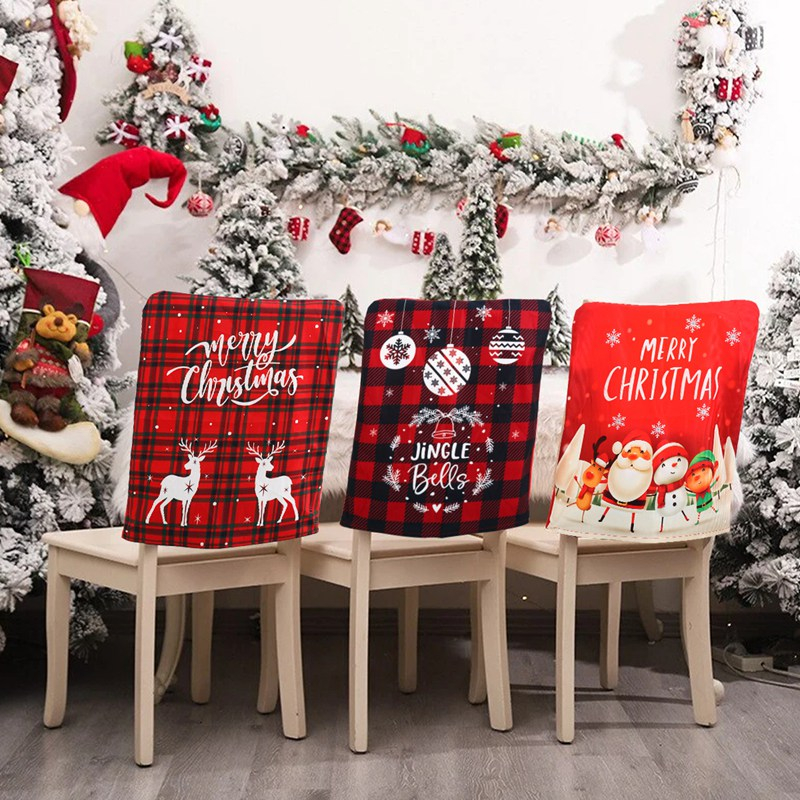 51 * 49 厘米聖誕椅套聖誕老人馴鹿格子印花圖案可拆卸可水洗餐廳椅子保護套聖誕裝飾品 2024