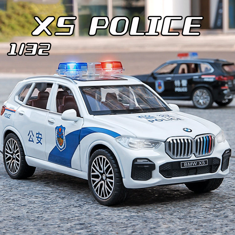 BMW 1:32 比例寶馬 X5 警察合金汽車模型壓鑄汽車聲光汽車愛好者系列兒童生日金屬男孩玩具