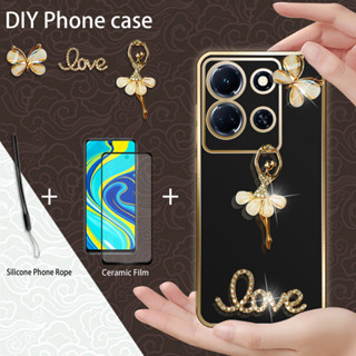 Infinix Note 30 5G X6711 電鍍外殼帶螢幕保護膜陶瓷膜和矽膠掛繩的 Bling 水鑽外殼