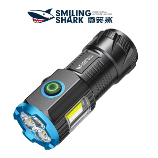 微笑鯊正品 SD1026 迷你強光手電筒 磁吸手電筒 3燈T20爆亮小型隨身燈 可充電帶筆夾紅藍閃 家用應急戶外照明便攜