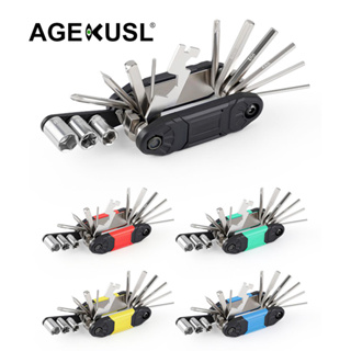 Agekusl 自行車多功能維修工具套件便攜式組合工具套裝自行車螺絲刀折疊維修扳手 16 合 1