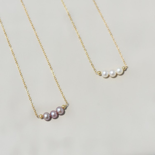 鈦鋼淡水珍珠三珠項鍊簡約紫白珍珠鎖骨鏈