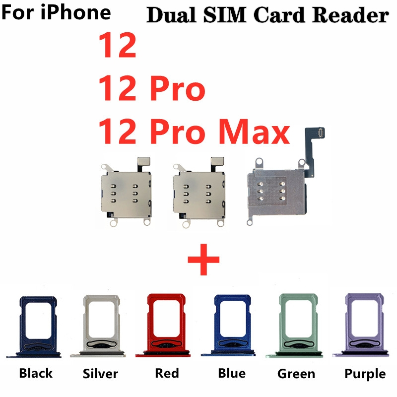 原裝雙 SIM 卡讀卡器排線 + SIM 卡托盤支架插槽適配器更換維修零件適用於 iPhone 12 12pro Max