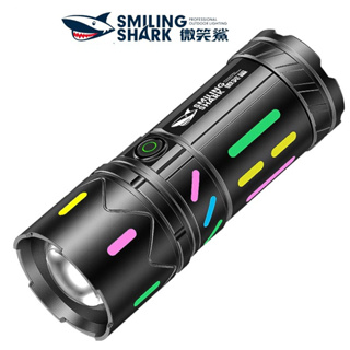 微笑鯊正品 SD8103 強光手電筒LED M77 8400流明彩色夜光手電COB尾燈USB可充電變焦防水戶外露營登山