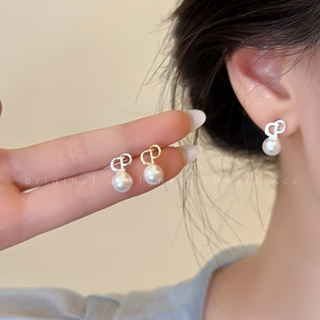 法式復古珍珠CD字母耳環 字母耳環 時尚高級感耳環 輕奢小眾設計感耳飾