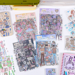 6張甜心少女手帳貼紙包卡通人物兒童貼畫創意pet手賬換裝素材紙