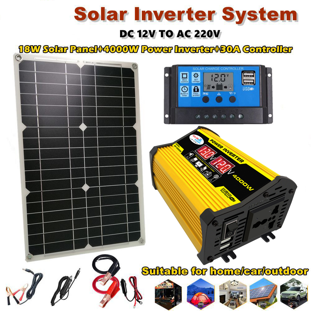 4000W太陽能發電系統峰值功率4000W逆變器18W太陽能板和30A太陽能控制器