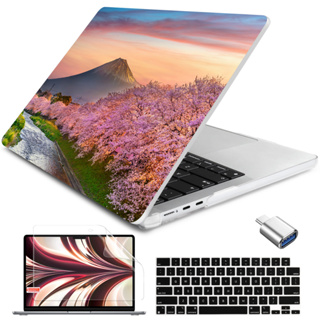 小清新風景蘋果筆電保護殼 適用於MacBook Air Pro M1 M2 M3 晶片2023 彩繪水晶外殼帶注音鍵盤膜