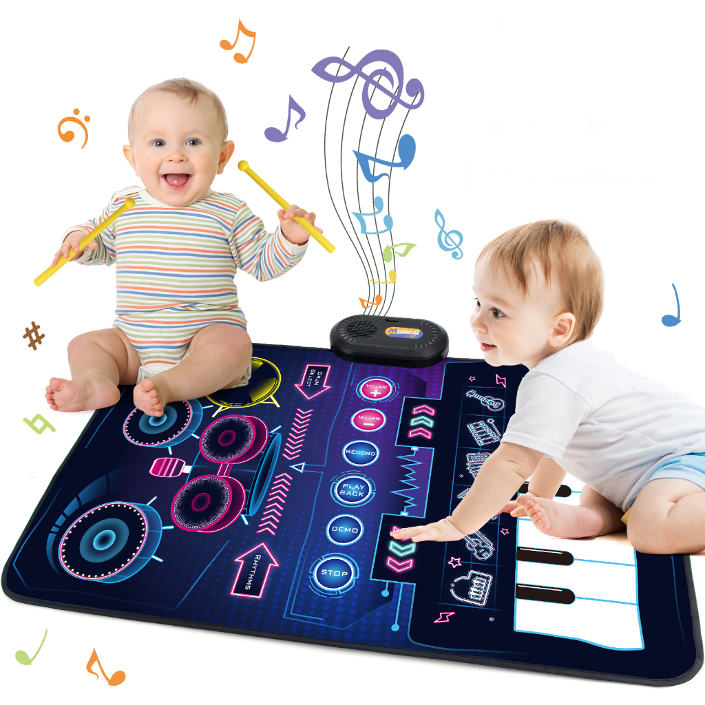 二合一音樂鋼琴墊爵士鼓遊戲墊 音樂地墊 多功能音樂毯 遊戲地毯 兒童益智音樂玩具 嬰兒早教玩具 生日禮物 跳舞毯