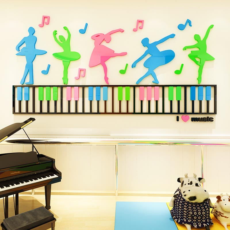 鋼琴芭蕾女孩音符牆貼畫亞克力3d自粘DIY壁貼裝飾女孩臥室舞蹈教室背景牆貼