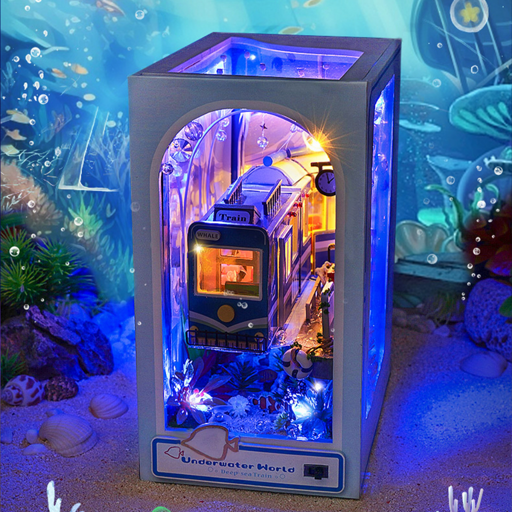 CUTEBEE 海底指南 DIY書立袖珍屋 奇幻場景木製DIY小屋娃娃屋帶LED燈 生日禮物、書架裝飾