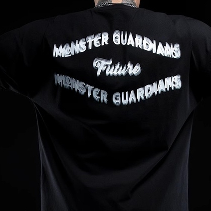 Monster Guardians 男子夏季潮流運動T恤寬鬆黑色印花短袖