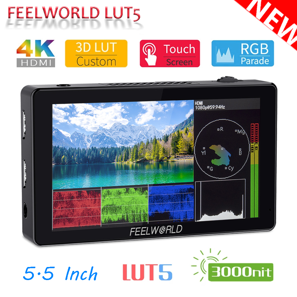 Feelworld LUT5 5.5 英寸相機監視器超高亮 3000nit 觸摸屏 DSLR Field IPS 面板