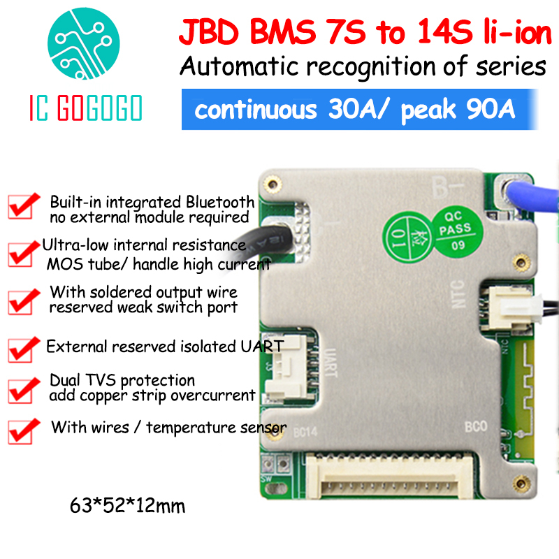 Jbd 7S-14S 13S鋰離子電池保護板 24V 36V 48V 52V 13S 10S 三元锂 铁锂电池