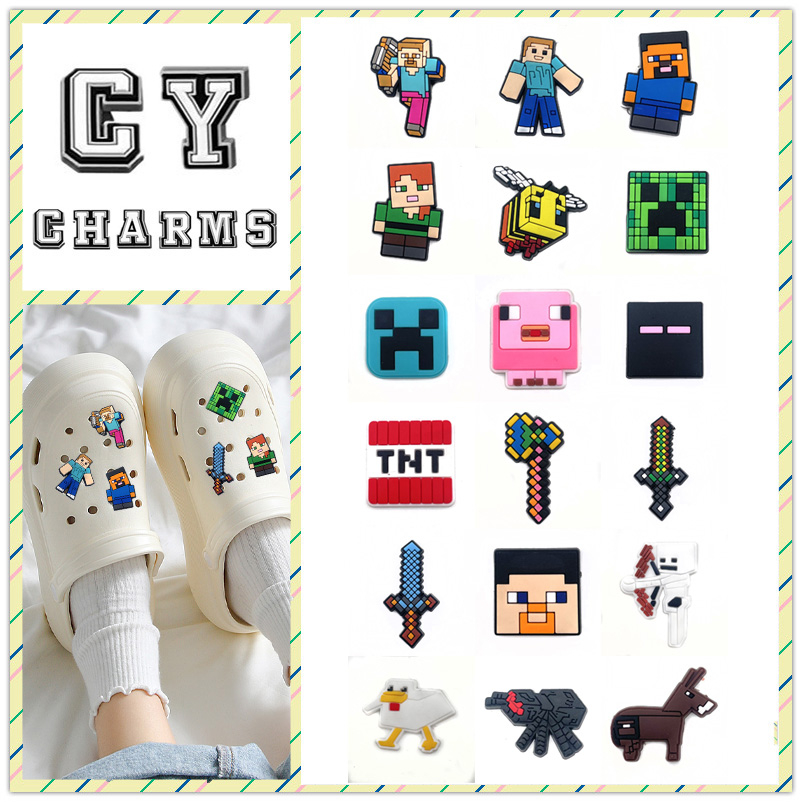 【熱賣Minecraft系列】新款經典卡通遊戲人物塗鴉系列鞋飾十字木屐DIY裝飾Jibtz鞋花鞋飾配件