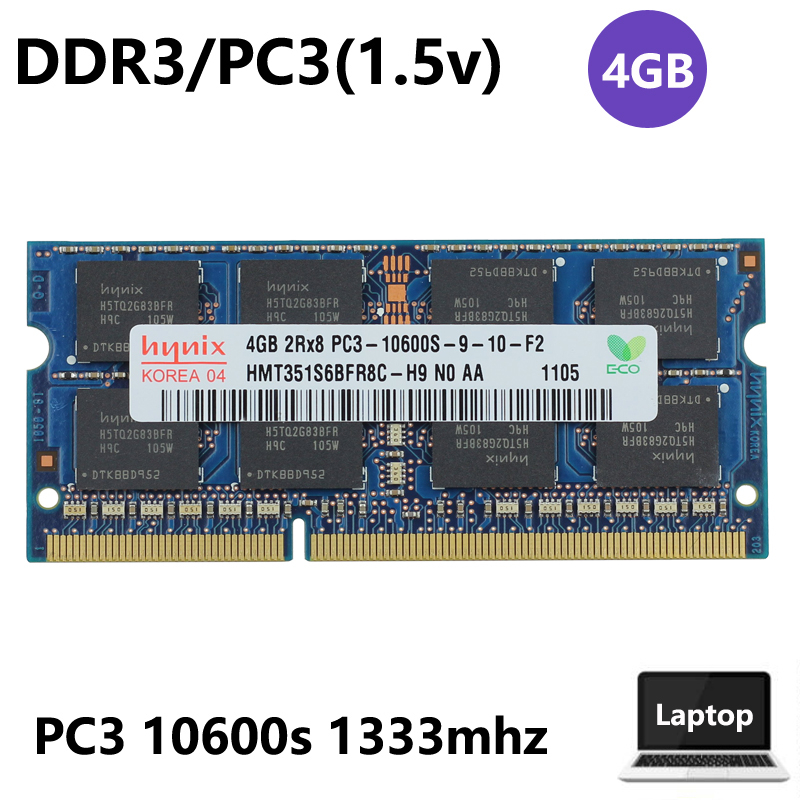 適用於海力士 4GB 2Rx8 PC3-10600s 1.5V(正常電壓) DDR3 1333mhz 筆記本電腦 RAM