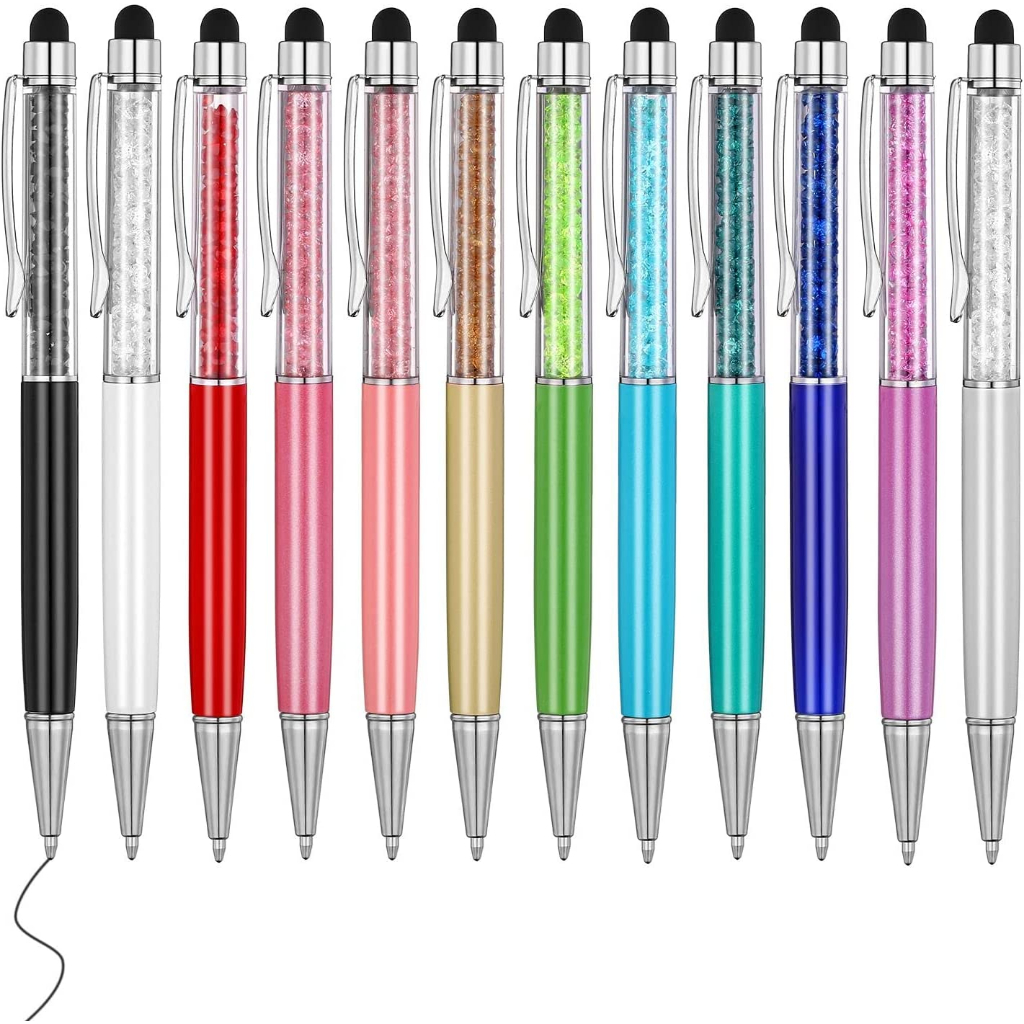 可愛的鋼筆 Bling Bling 2 合 1 超薄水晶鑽石觸控筆和黑色墨水圓珠筆(12 種顏色)